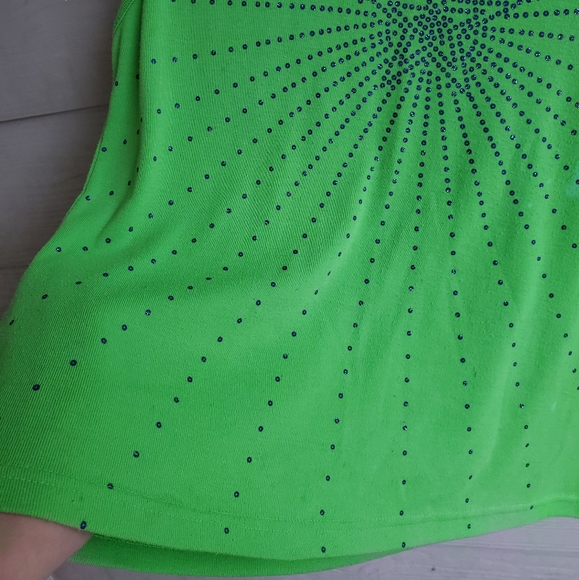 Vibrant Green Y2K Blue Sequin Starburst Embellished Graphic Summer Sweater Vest - Picture 10 of 16